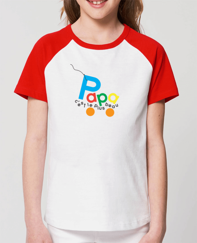 Kids\' contrast short sleeve t-shirt Mini Catcher Short Sleeve Papa c'est le plus beau Par tunetoo