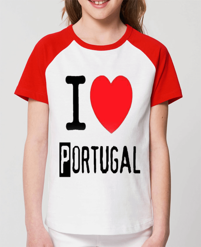 Kids\' contrast short sleeve t-shirt Mini Catcher Short Sleeve I Love Portugal Par HumourduPortugal