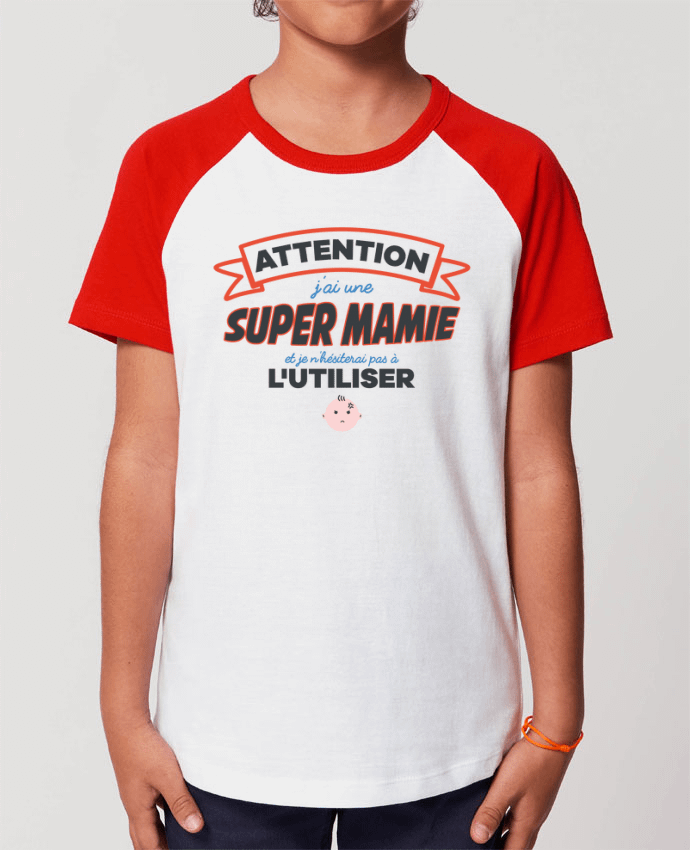 T-shirt Baseball Enfant- Coton - STANLEY MINI CATCHER Attention super mamie Par tunetoo