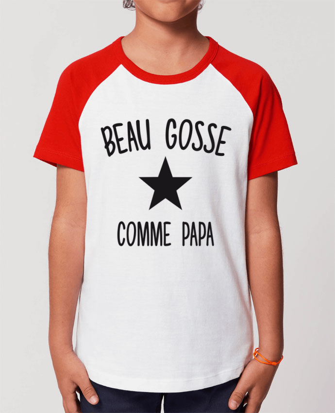 Kids\' contrast short sleeve t-shirt Mini Catcher Short Sleeve Beau gosse comme papa Par FRENCHUP-MAYO