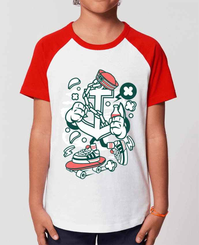 T-shirt Baseball Enfant- Coton - STANLEY MINI CATCHER Ancre Skateboard Cartoon | By Kap Atelier Cartoon Par Kap Atelier