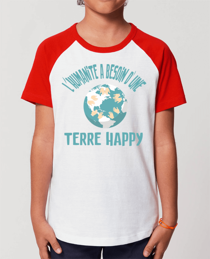 T-shirt Baseball Enfant- Coton - STANLEY MINI CATCHER L'humanité a besoin d'une terre happy Par jorrie