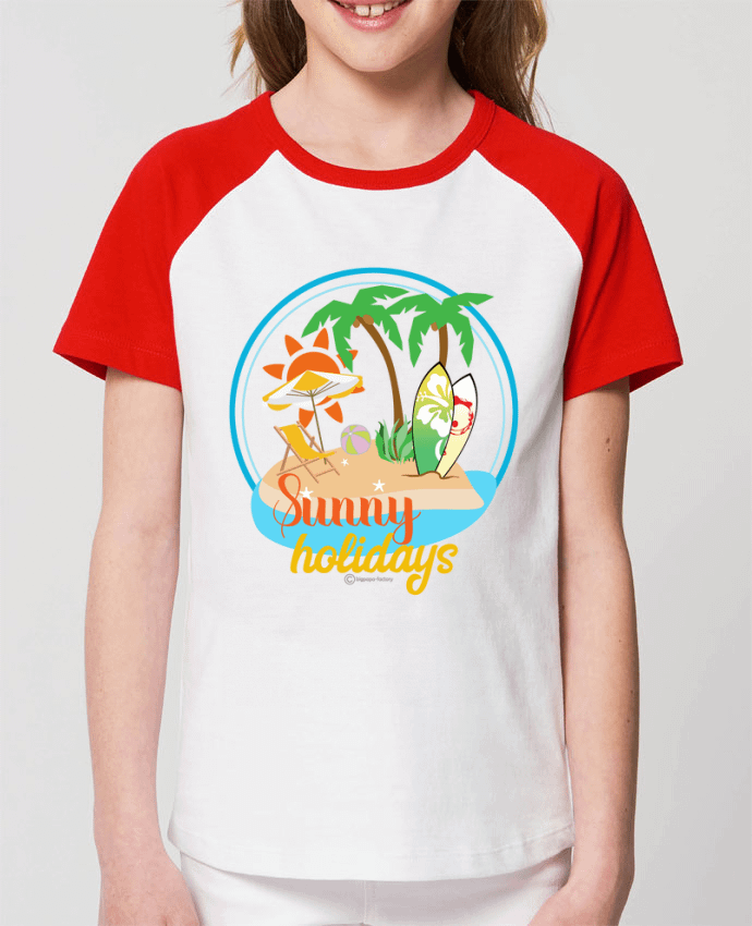 T-shirt Baseball Enfant- Coton - STANLEY MINI CATCHER Sunny holidays - modèle t-shirt clair Par bigpapa-factory
