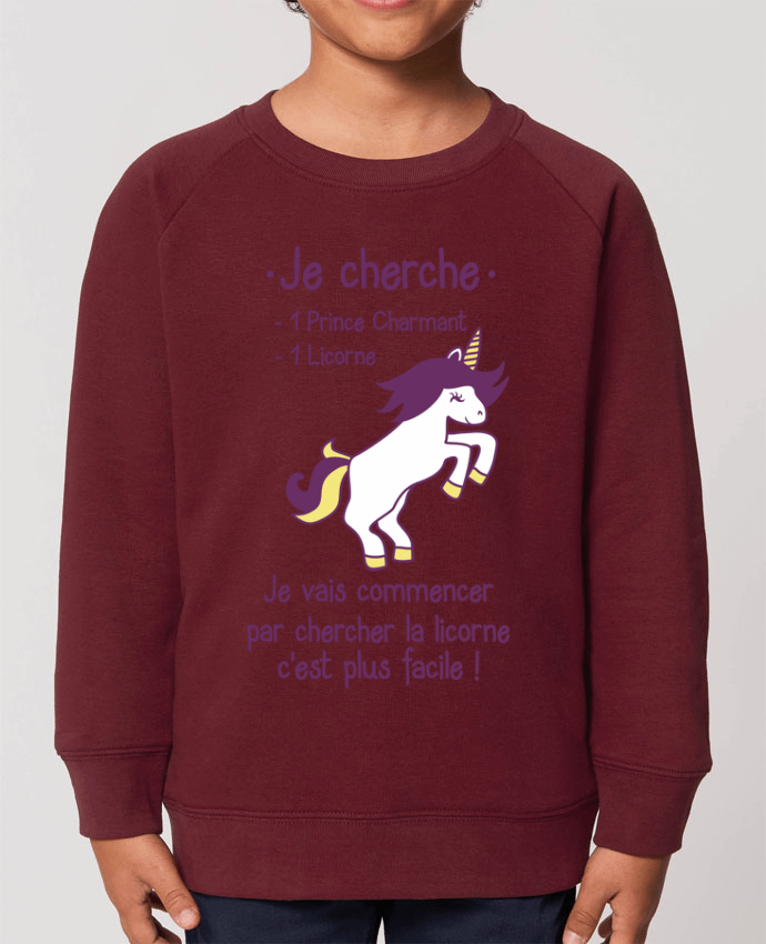 Iconic kids\' crew neck sweatshirt Mini Scouter Je cherche un prince charmant et une licorne Par  Benichan