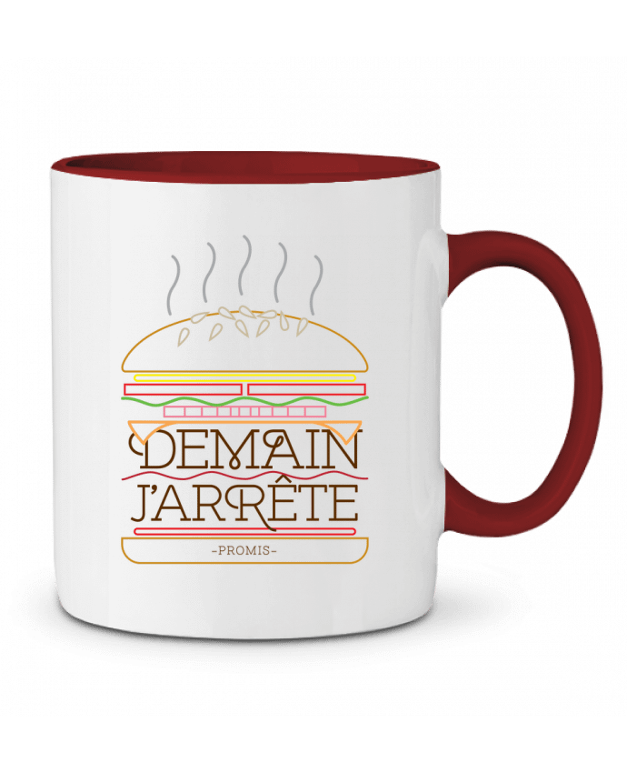 Mug bicolore Promis, j'arrête les burgers Promis