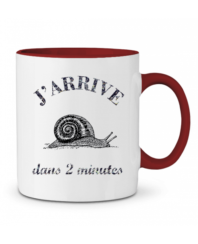 Mug bicolore J'arrive dans 2 minutes Promis