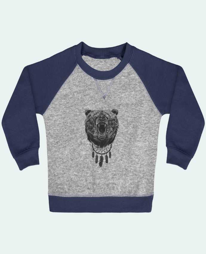 Sweat bébé manches contrastée Angry bear with antlers par Balàzs Solti