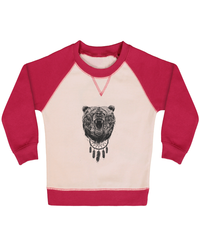 Sweatshirt Baby crew-neck sleeves contrast raglan Angry bear with antlers by Balàzs Solti