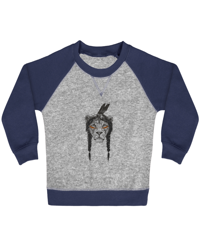Sweat bébé manches contrastée warrior_lion par Balàzs Solti