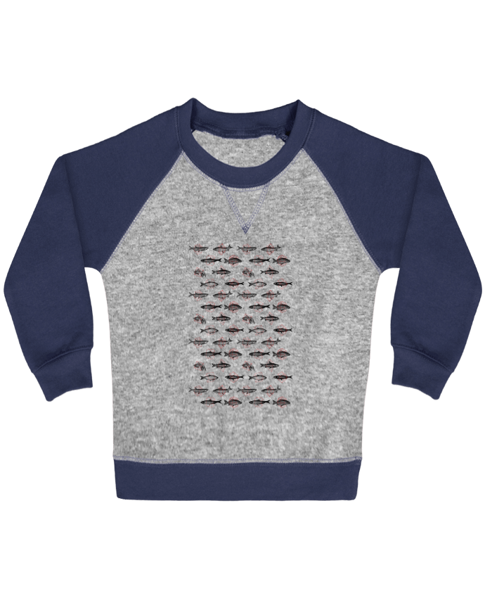 Sweat bébé manches contrastée Fishes in geometrics par Florent Bodart