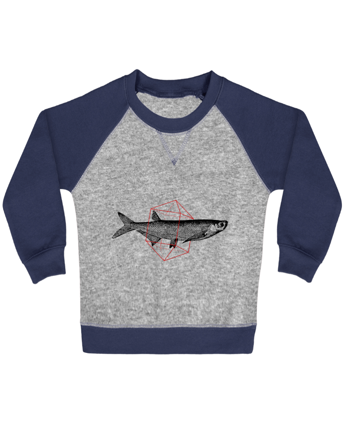 Sweatshirt Baby crew-neck sleeves contrast raglan Fish in geometrics by Florent Bodart