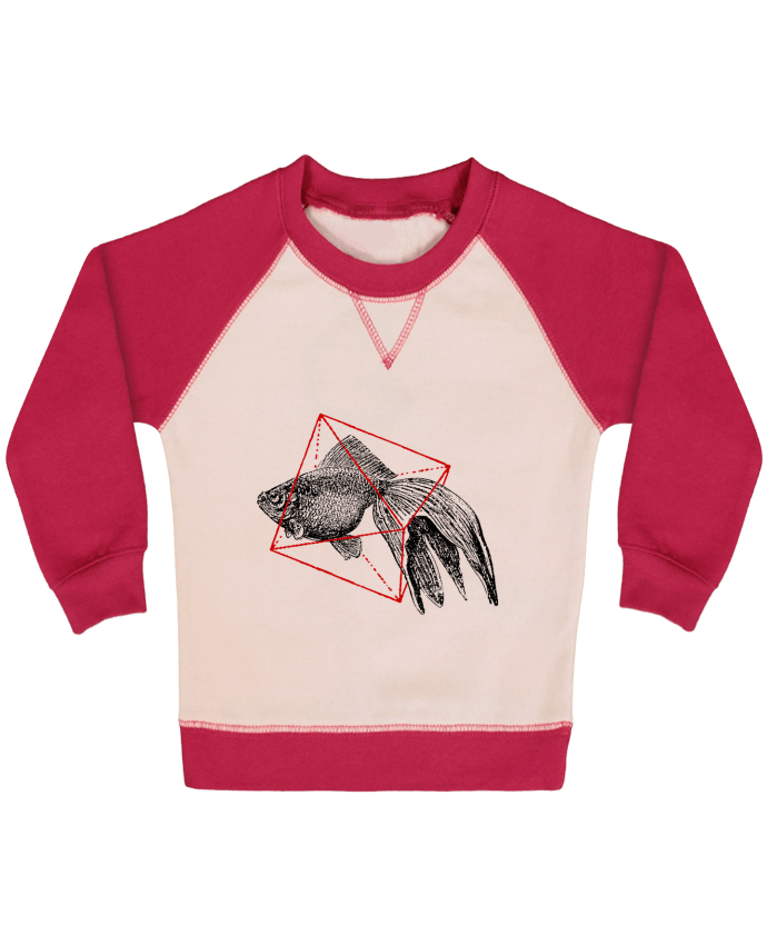 Sweatshirt Baby crew-neck sleeves contrast raglan Fish in geometrics II by Florent Bodart