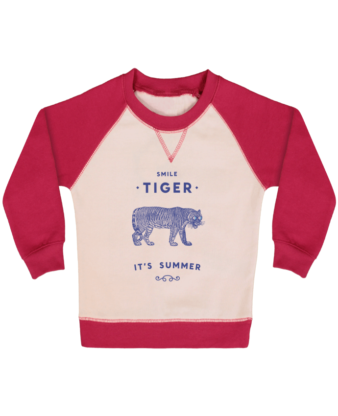 Sweatshirt Baby crew-neck sleeves contrast raglan Smile Tiger by Florent Bodart