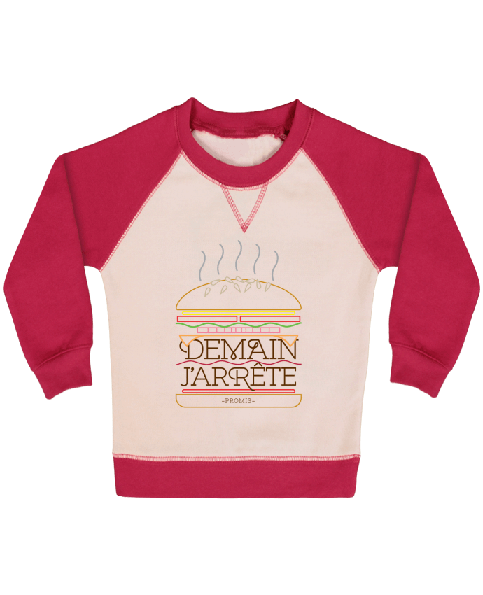 Sweatshirt Baby crew-neck sleeves contrast raglan Promis, j'arrête les burgers by Promis