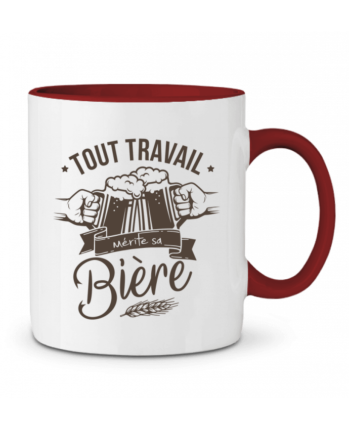 Mug bicolore Tout travail mérite sa bière La boutique de Laura