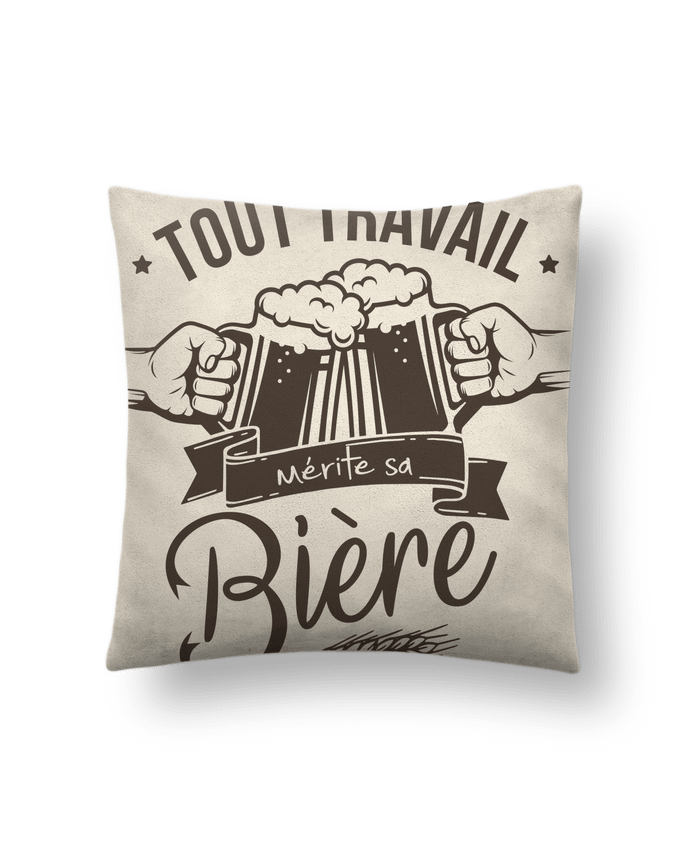 Coussin suédine Tout travail mérite sa bière par La boutique de Laura