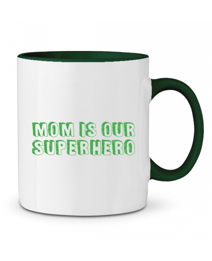 Taza Cerámica Bicolor Mom is our superhero tunetoo