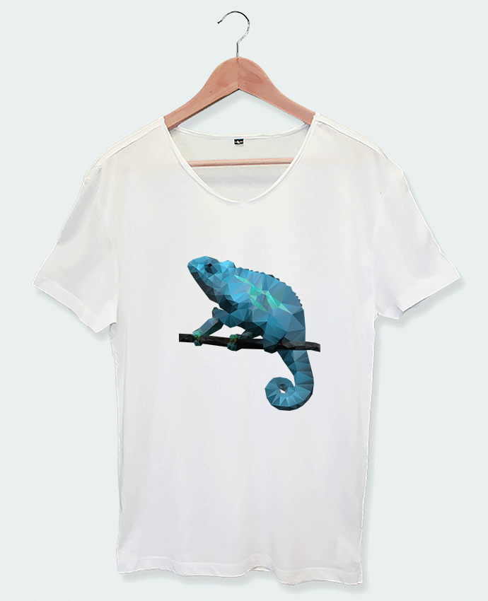 T-shirt col v Caméléon bleu Tunetoo