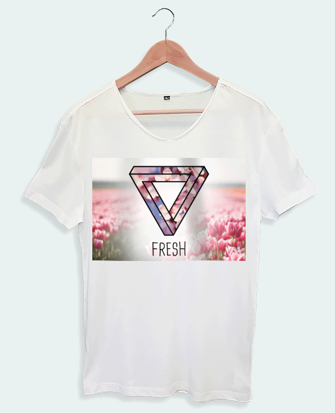 Tshirt blanc col V Fleur géométrique fresh
